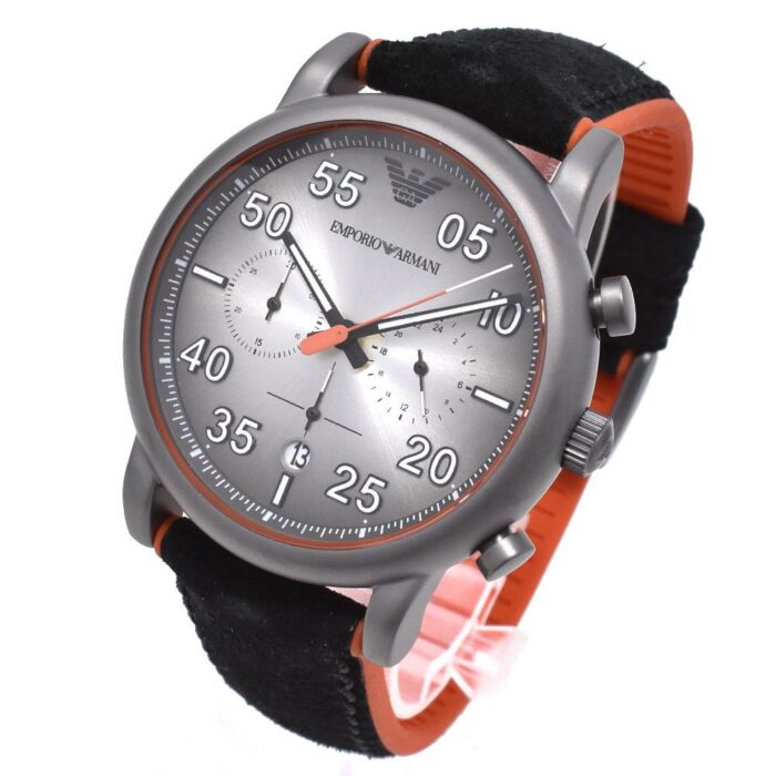 Emporio Armani Chronograph Quartz Grey Dial Black Leather Strap Watch For Men - AR11174 - Image 6